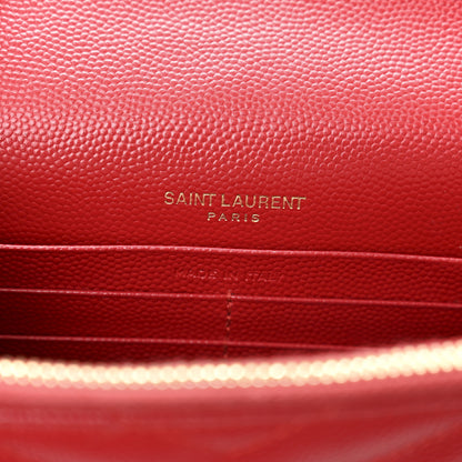 Saint Laurent Grain De Poudre Matelasse Chevron Monogram Envelope Chain Wallet New Red 6 of 13