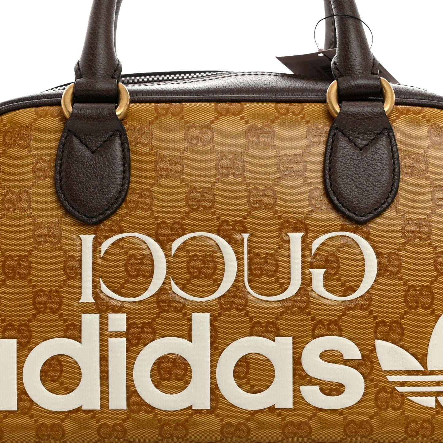 X ADIDAS Crystal Vintage Monogram Textured Dollar Calfskin Web Trefoil Logo Mini Bowling Bag Mid Natural Nut Off White New Acero