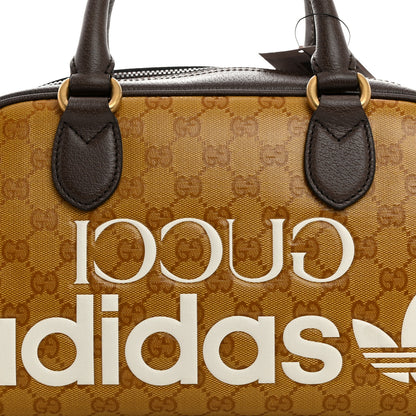 Gucci X ADIDAS Crystal Vintage Monogram Textured Dollar Calfskin Web Trefoil Logo Mini Bowling Bag Mid Natural Nut Off White New Acero 8 of 10
