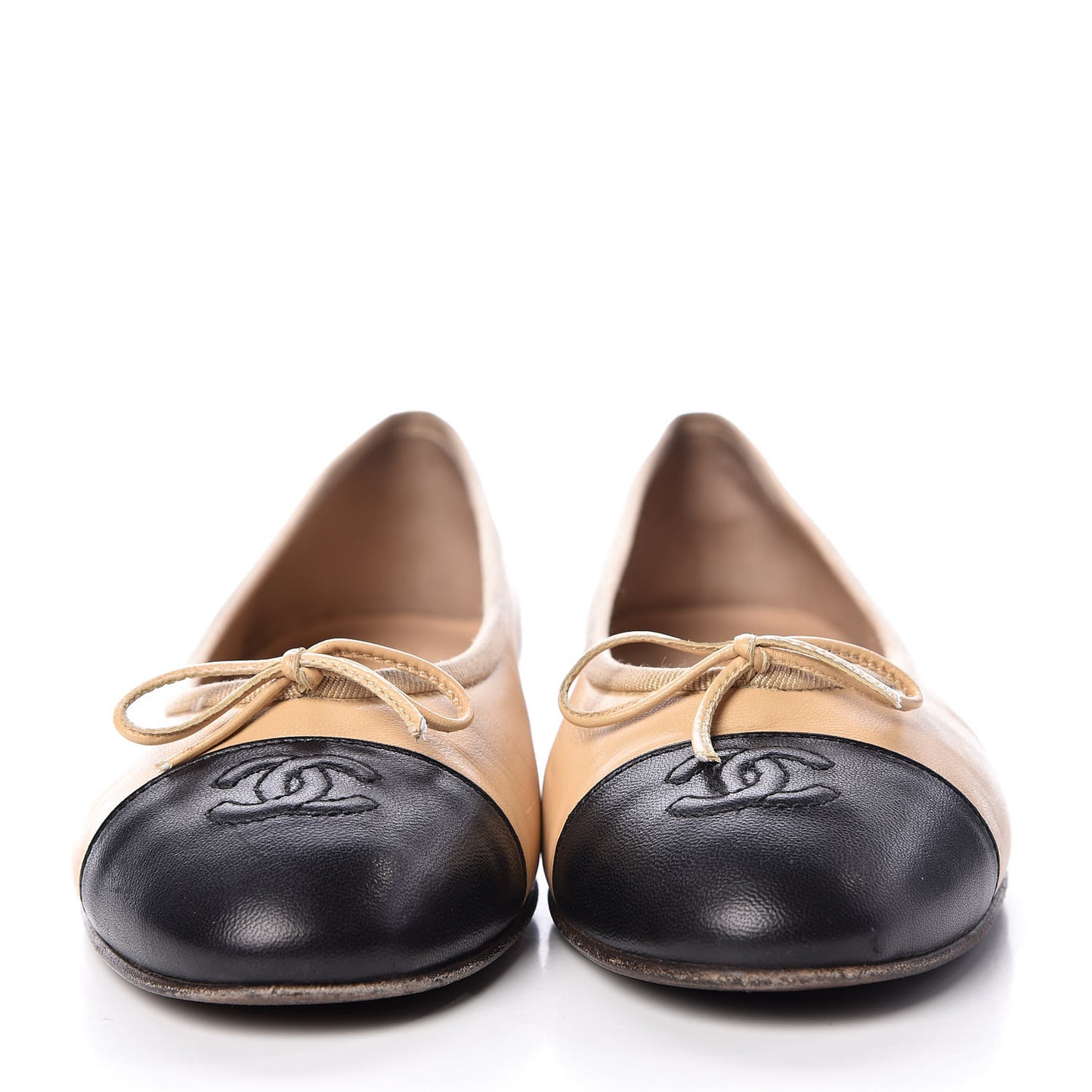 Lambskin Cap Toe Ballerina Flats 37 Beige Black