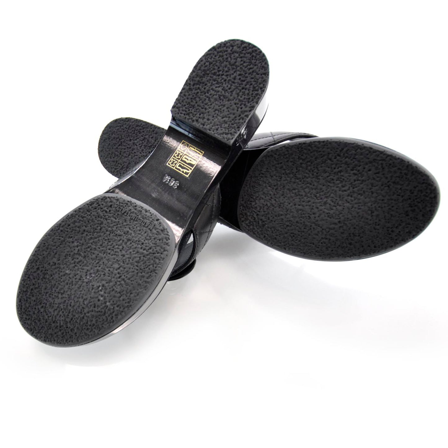 Leather Quilted CC Turnlock Sandals 38.5 Black