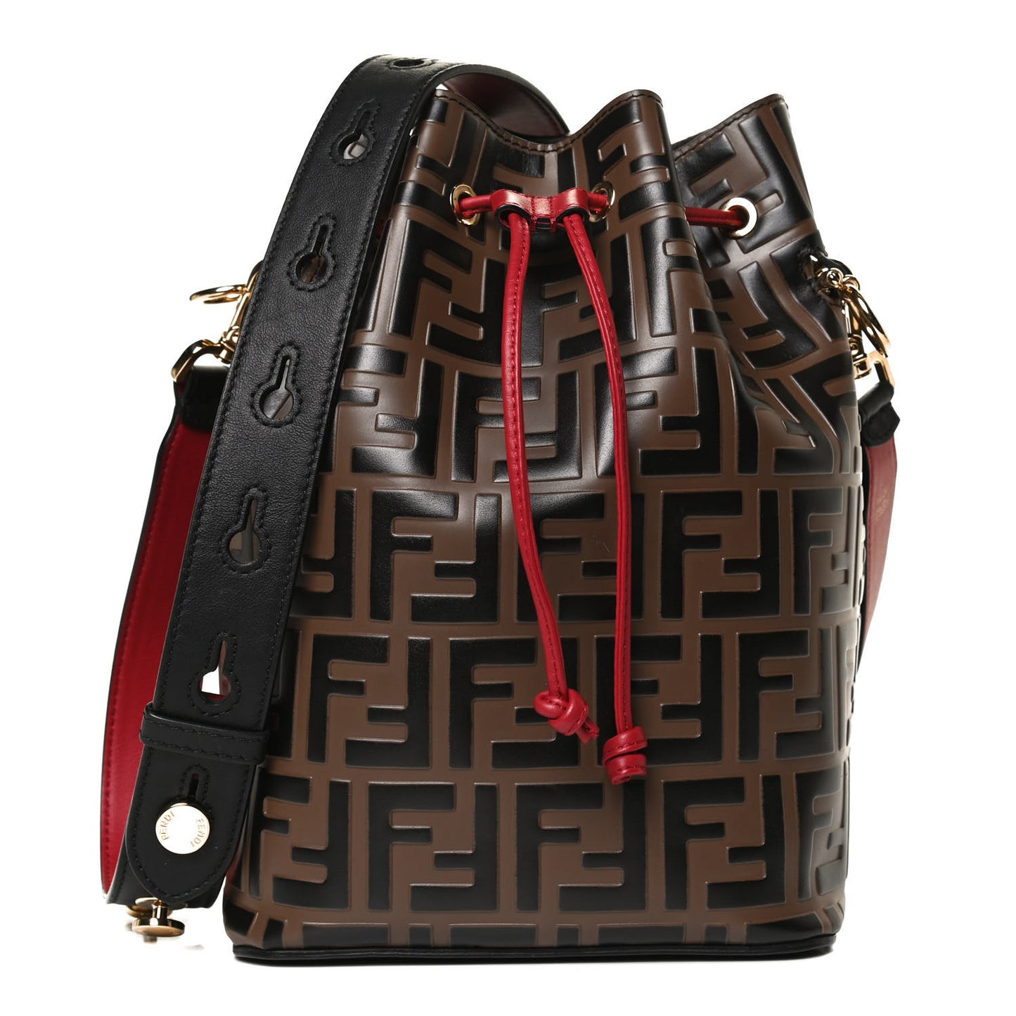 Vitello Grace F is Fendi Bi-Color FF 1974 Embossed Grande Mon Tresor Bucket Bag Maya Black Fragola