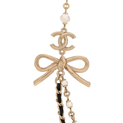 Chanel Calfskin Pearl Metal CC Bow Necklace Gold White Black 4 of 7