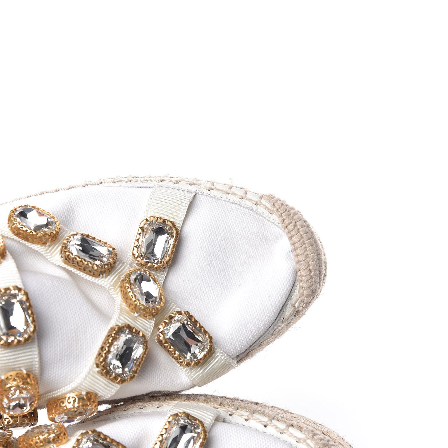 Canvas Crystal Embellished Platform Espadrilles 39 Great White