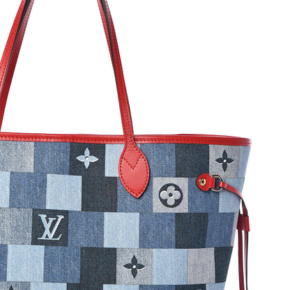 Louis Vuitton Denim Damier Monogram Patchwork Neverfull Blue Rouge 11 of 12