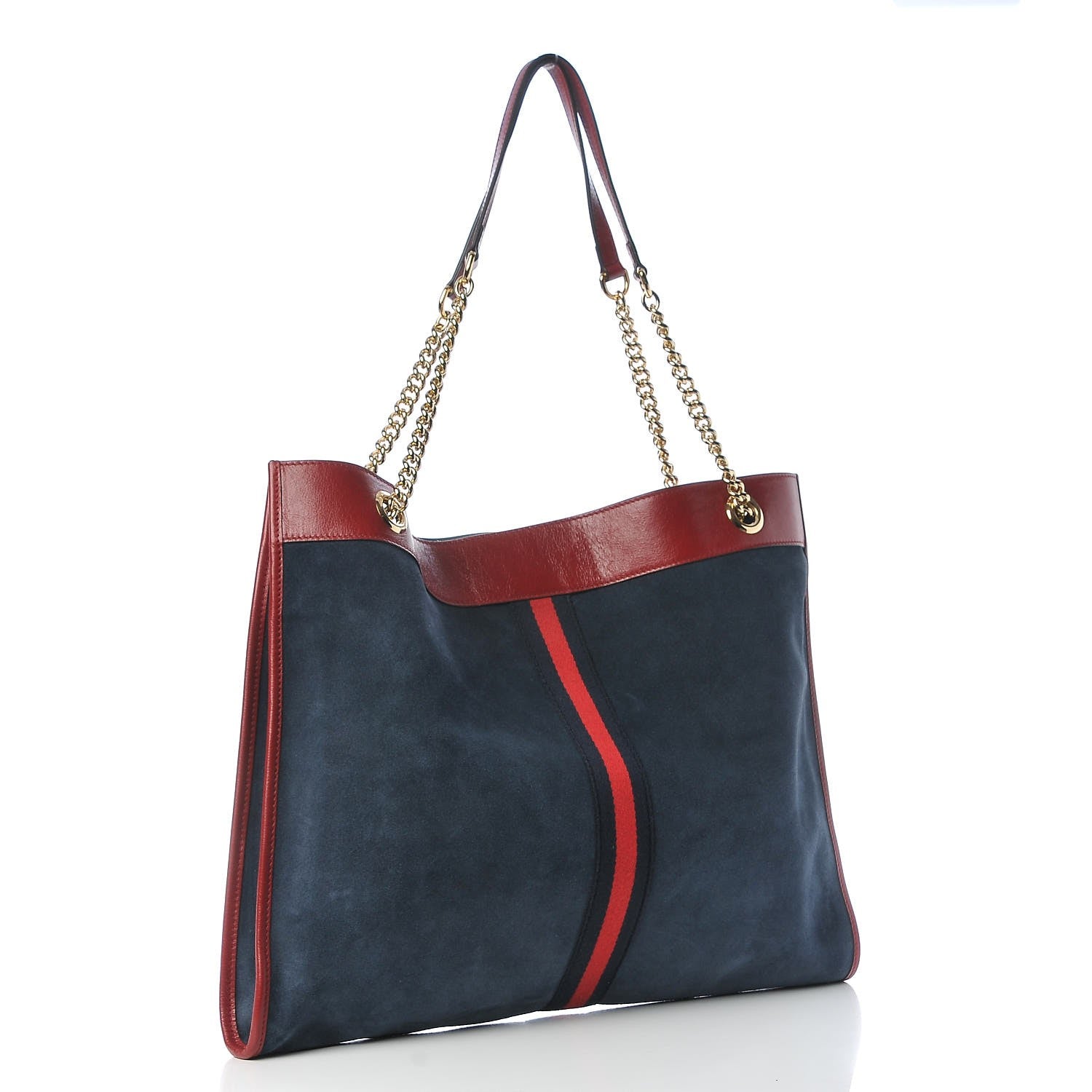 Gucci Suede Calfskin Large Rajah Chain Tote New Blue Romantic Cherry 3 of 9