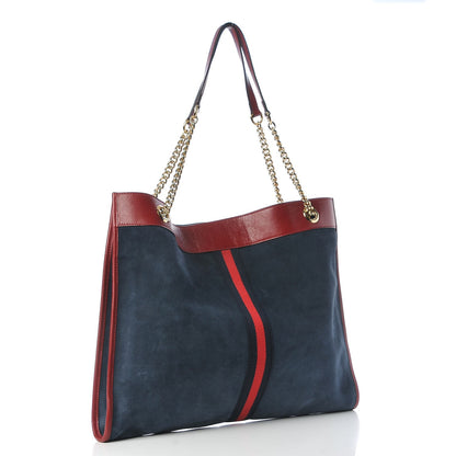 Gucci Suede Calfskin Large Rajah Chain Tote New Blue Romantic Cherry 3 of 9