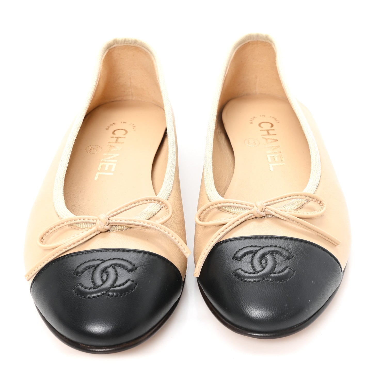 Lambskin Cap Toe CC Ballerina Flats 35.5 Beige Black