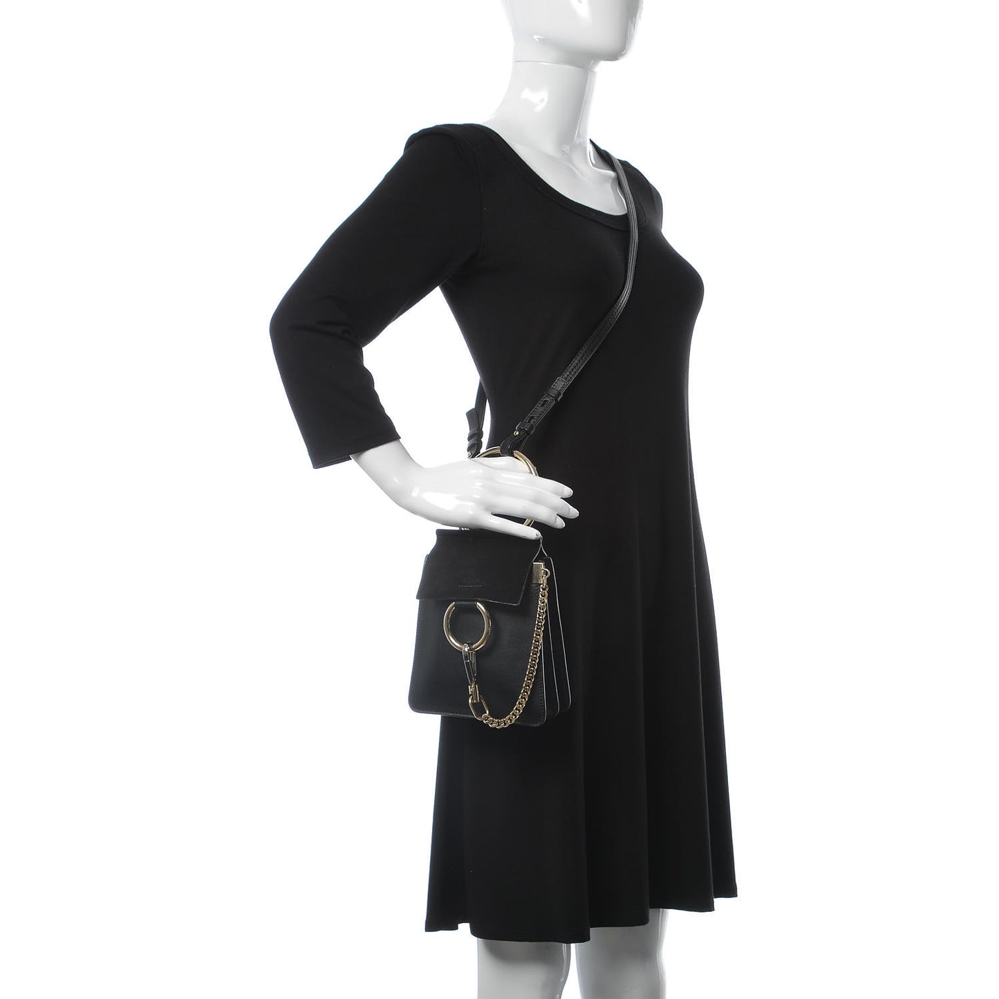 Suede Calfskin Mini Faye Bracelet Bag Black