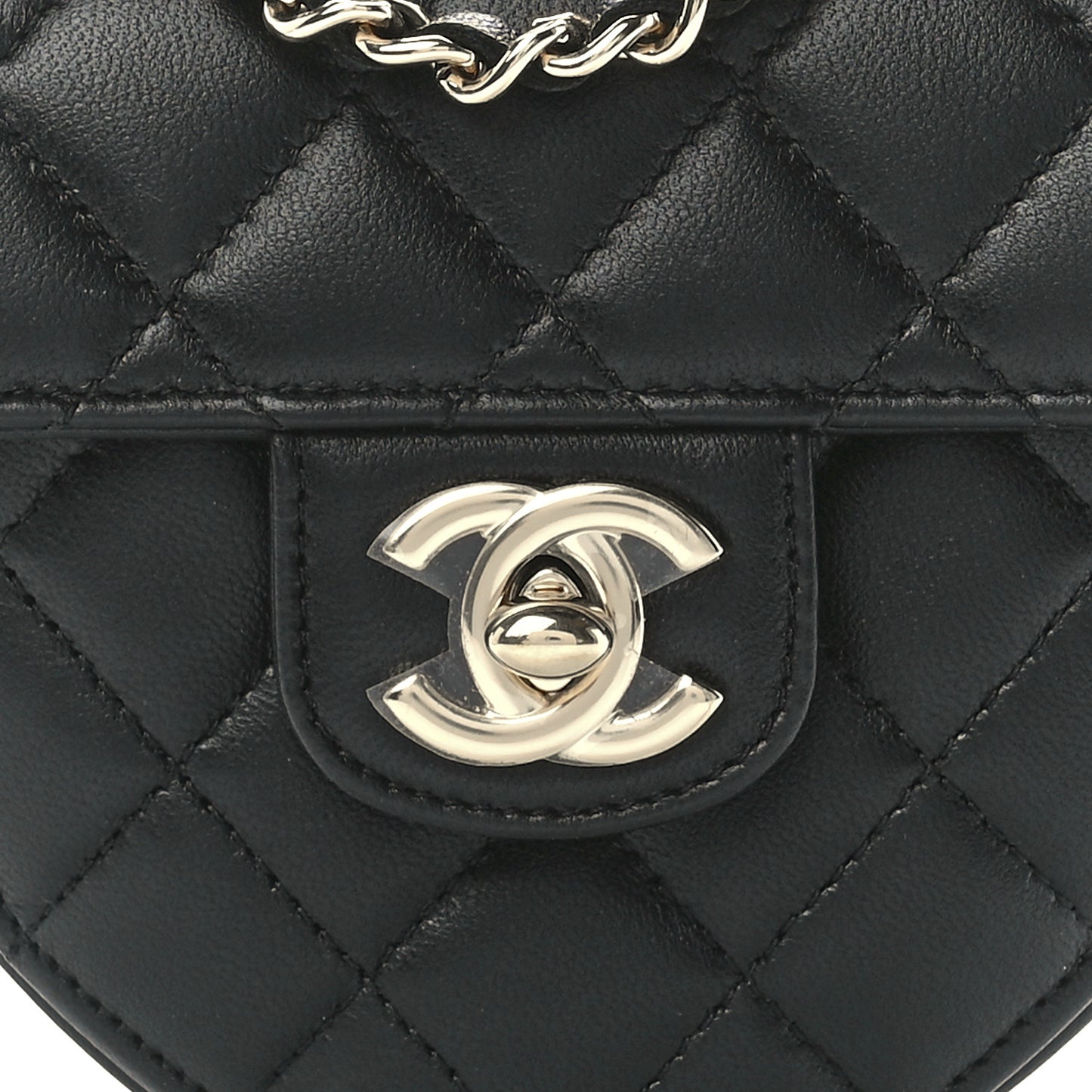 Lambskin Quilted CC In Love Heart Clutch With Chain Black