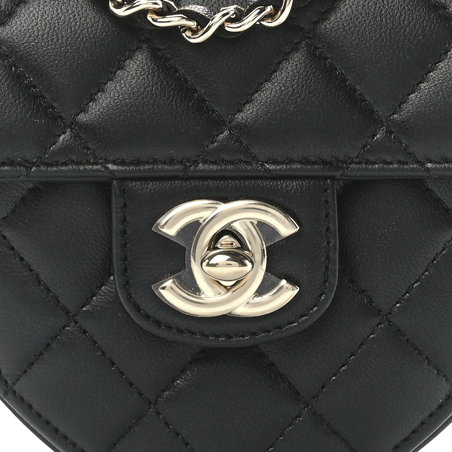 Chanel Lambskin Quilted CC In Love Heart Clutch With Chain Black 9 of 12