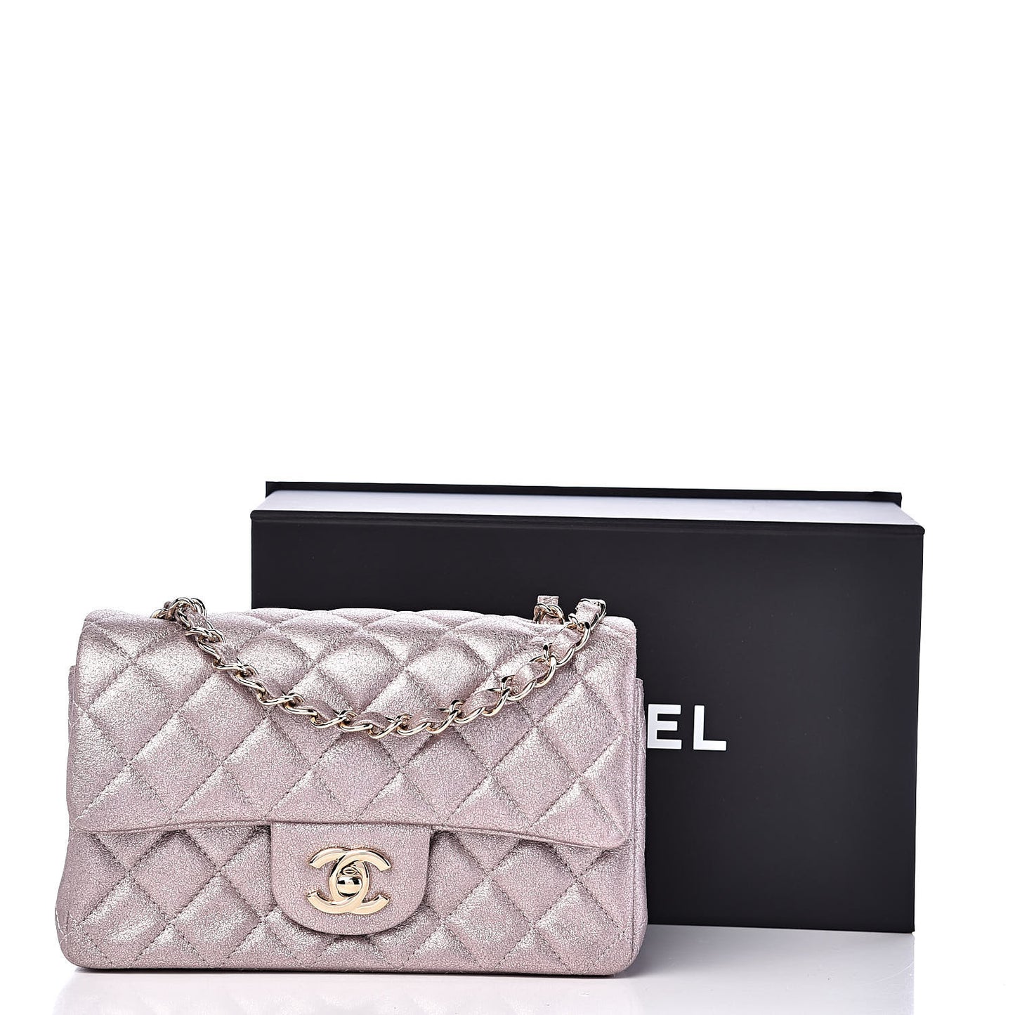 Metallic Goatskin Quilted Mini Rectangular Flap Pink