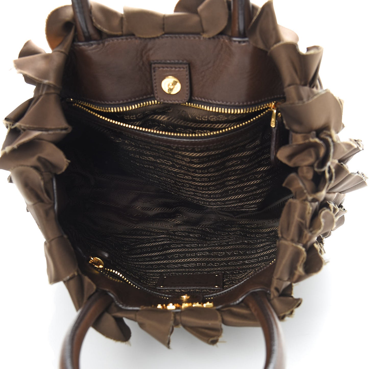 Tessuto Nylon Ruffle Tote Brown