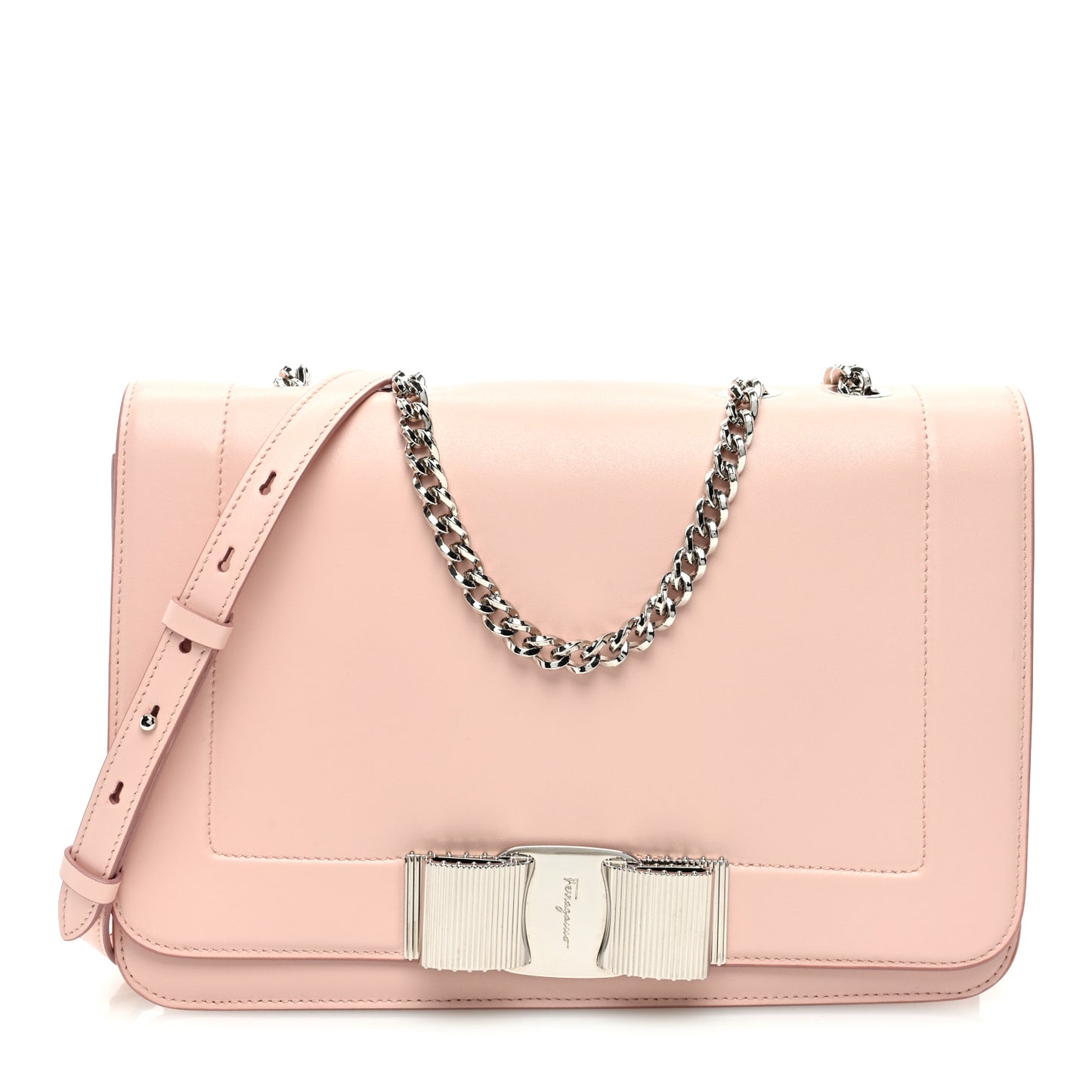 Smooth Calfskin Vara Bow Chain Flap Crossbody Pink