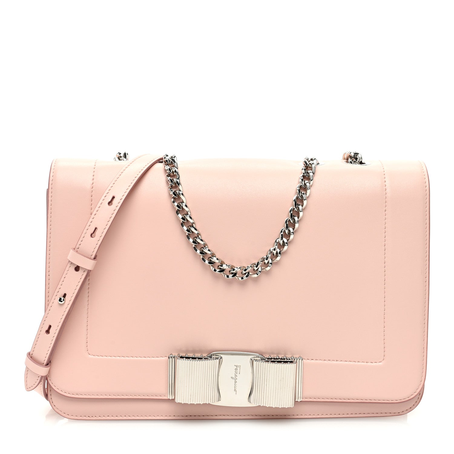 Salvatore Ferragamo Smooth Calfskin Vara Bow Chain Flap Crossbody Pink 1 of 9