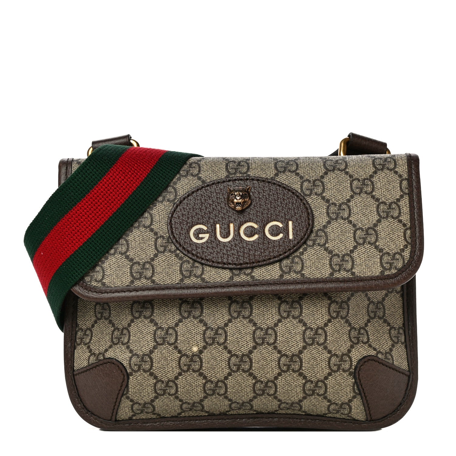 Gucci GG Supreme Monogram Web Small Neo Vintage Double Flap Messenger Bag Beige New Acero 1 of 14
