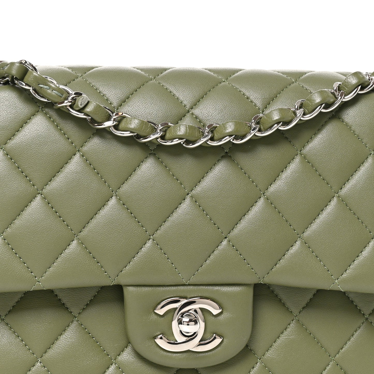 Lambskin Quilted Medium Double Flap Green