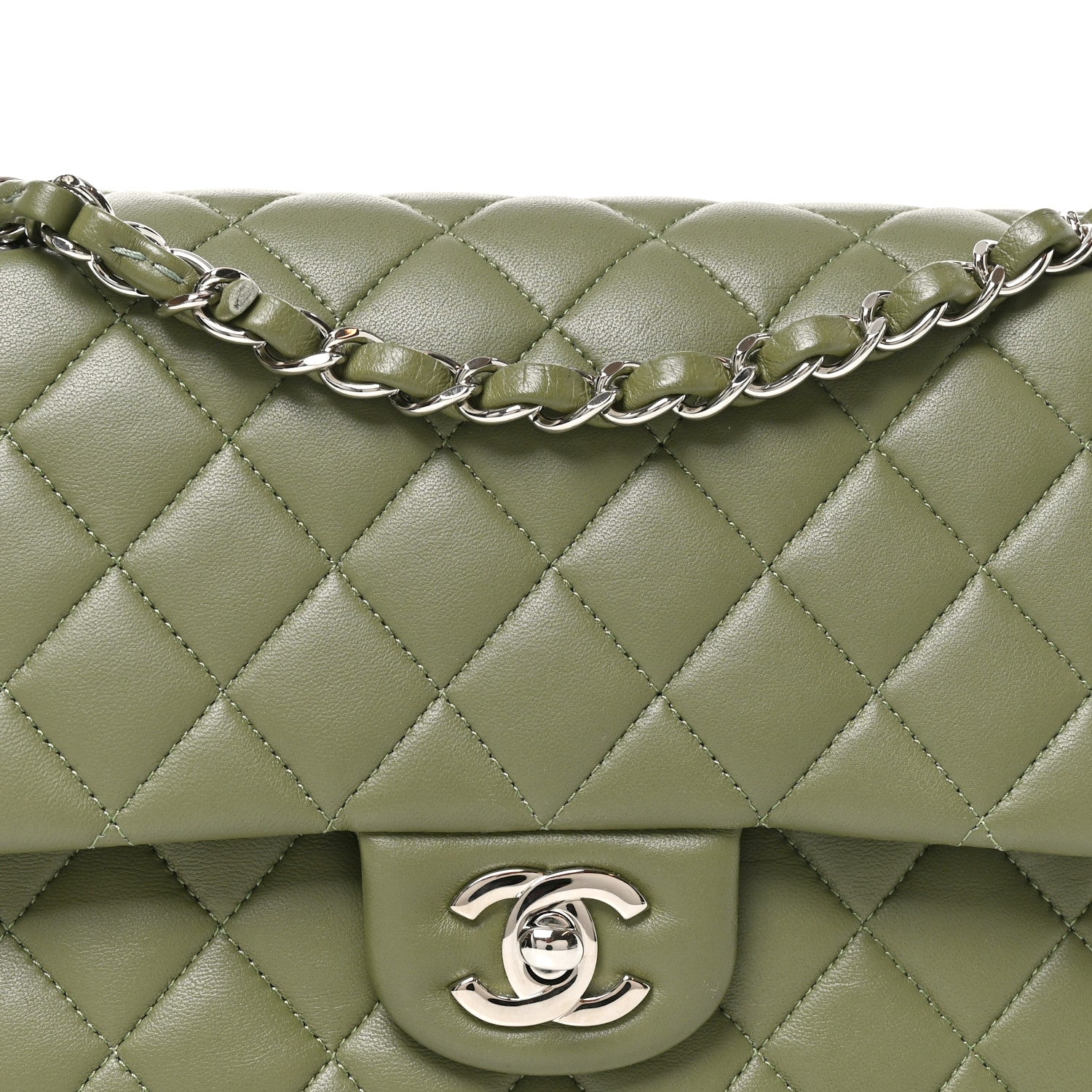 Chanel Lambskin Quilted Medium Double Flap Green 8 of 10