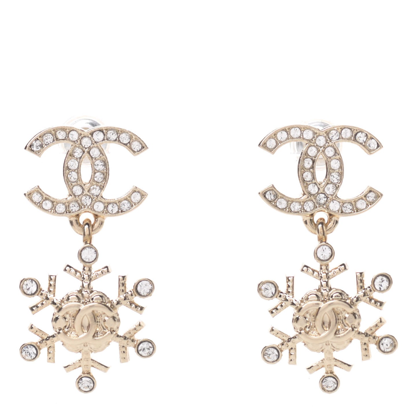 Crystal Snowflake CC Drop Earrings Gold