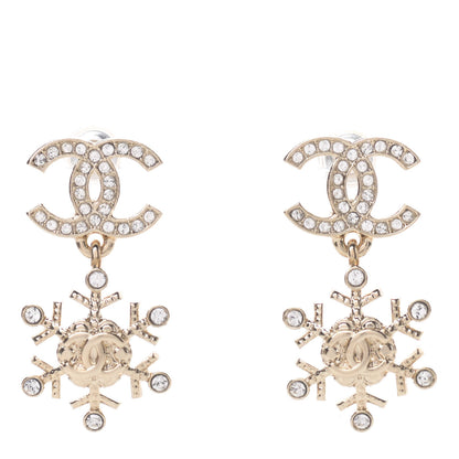 Chanel Crystal Snowflake CC Drop Earrings Gold 1 of 5