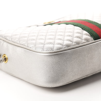 Gucci Laminated Nappa Web Trapuntata Small GG Shoulder Bag Argento 6 of 10
