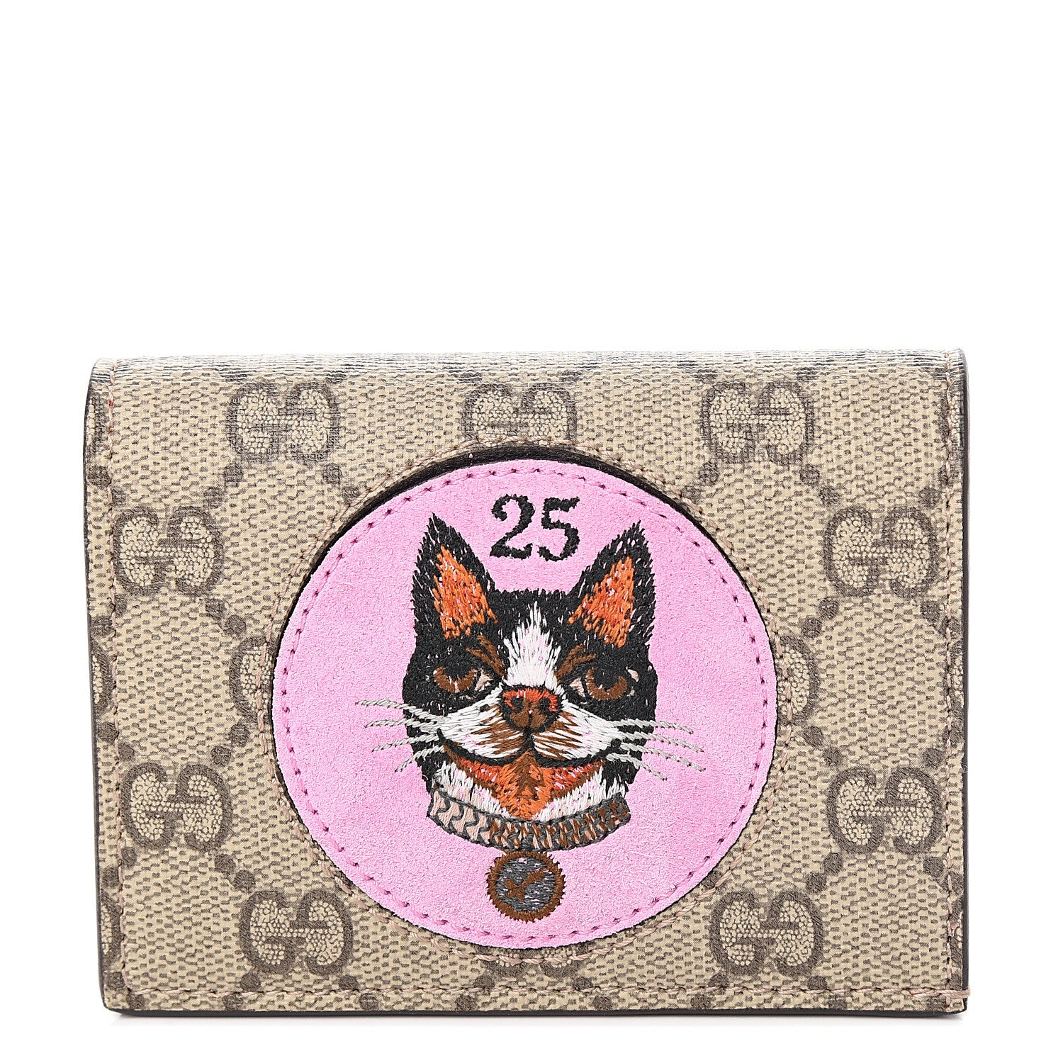 Gucci GG Supreme Monogram Bosco Patch Card Case Wallet Beige Malva Hibiscus Red 1 of 7