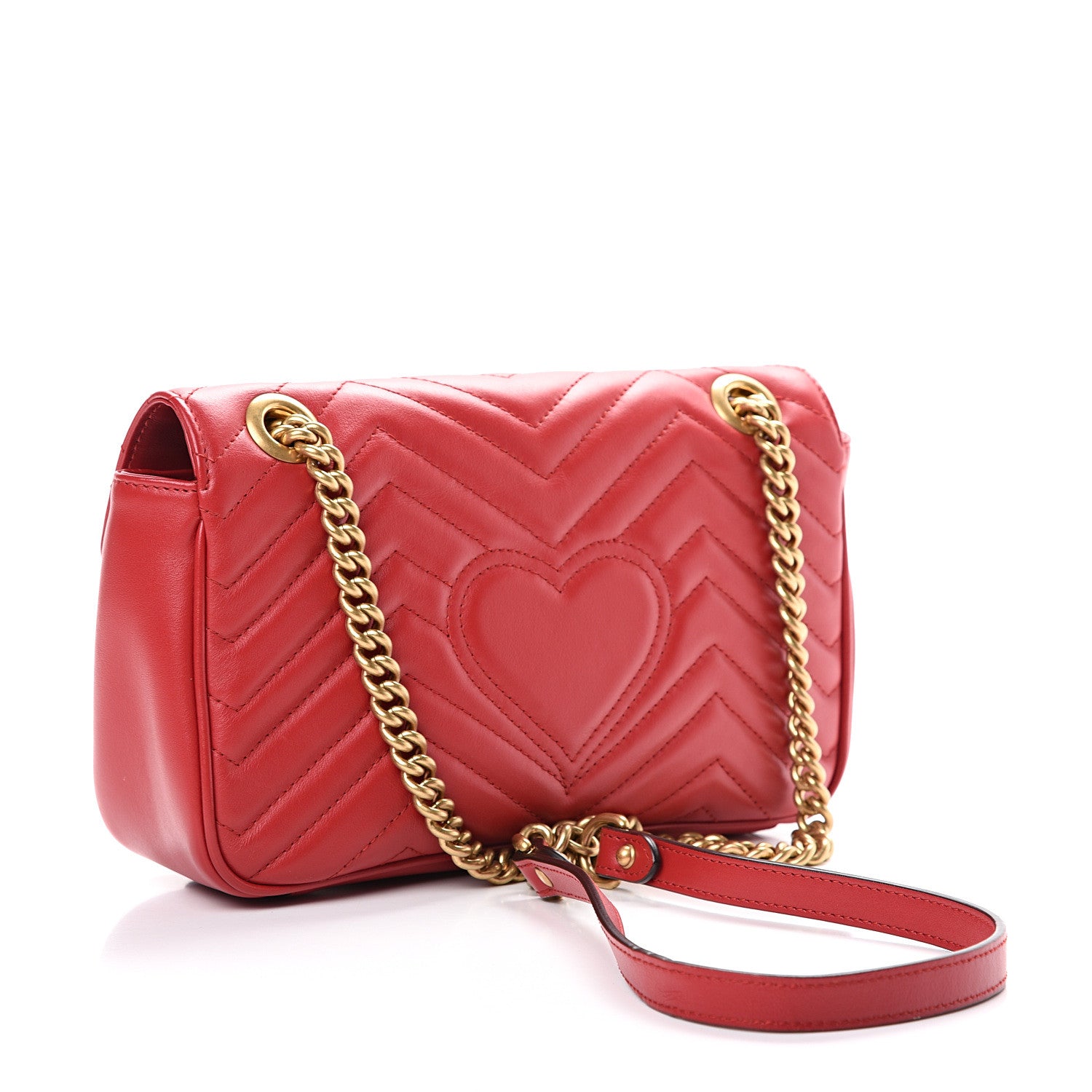 Gucci Calfskin Matelasse Small GG Marmont Shoulder Bag Hibiscus Red 2 of 15
