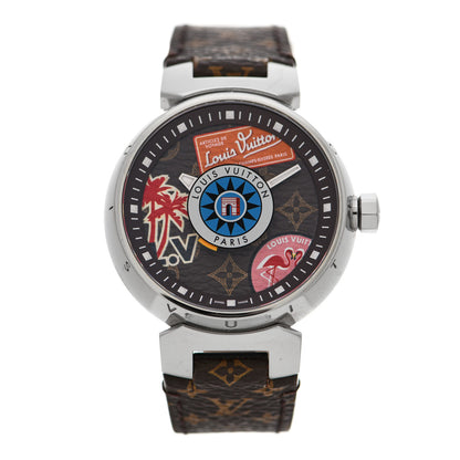 Louis Vuitton Stainless Steel Monogram 34mm Tambour World Tour Dial Quartz Watch 1 of 5