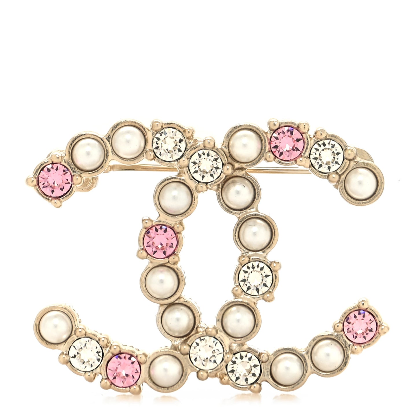 Pearl Crystal CC Brooch Gold Pearly White Purple