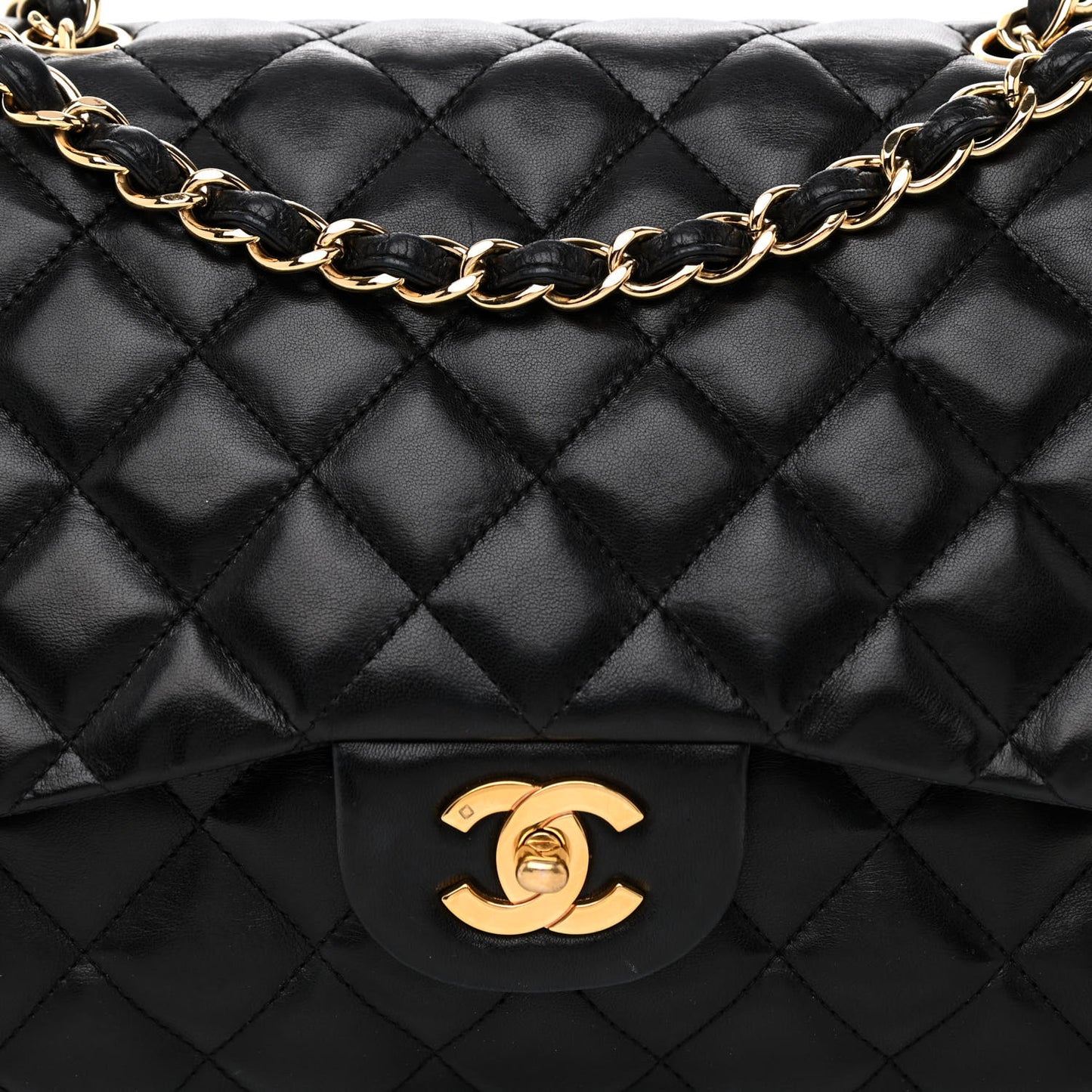 Lambskin Quilted Jumbo Single Flap Black