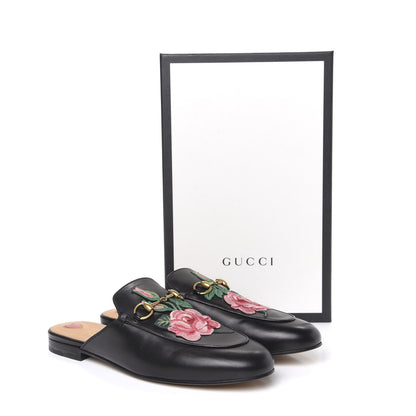 Gucci Calfskin Flower Embroidered Princetown Slippers 40 Black 11 of 11