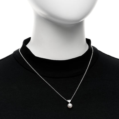 Mikimoto 18K White Gold Diamond Akoya Cultured Pearl 8mm Heart Drop Pendant Necklace 2 of 6