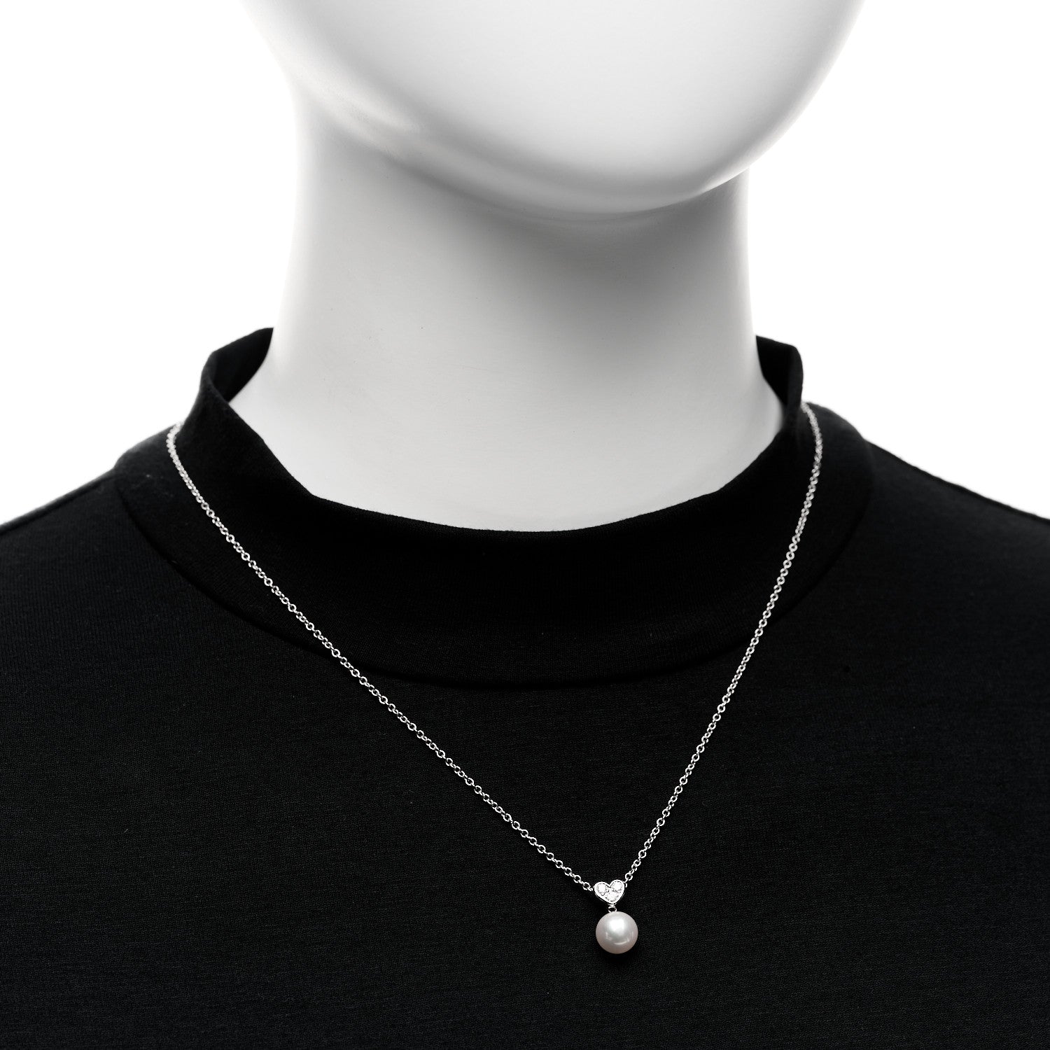 Mikimoto 18K White Gold Diamond Akoya Cultured Pearl 8mm Heart Drop Pendant Necklace 2 of 6