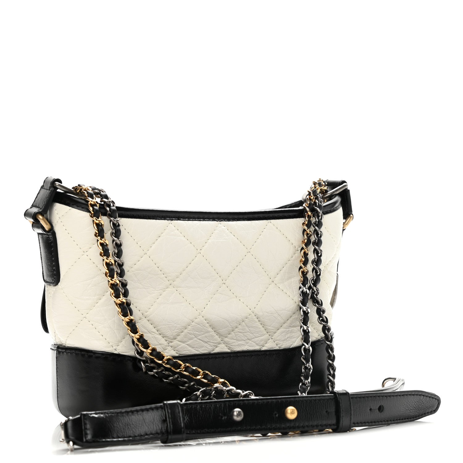Chanel Aged Calfskin Quilted Small Gabrielle Hobo Black White 3 of 10