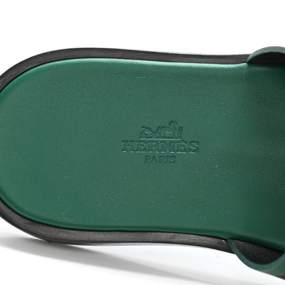 Hermes Calfskin Mens Izmir Sandals 40 Black Menthe 6 of 7