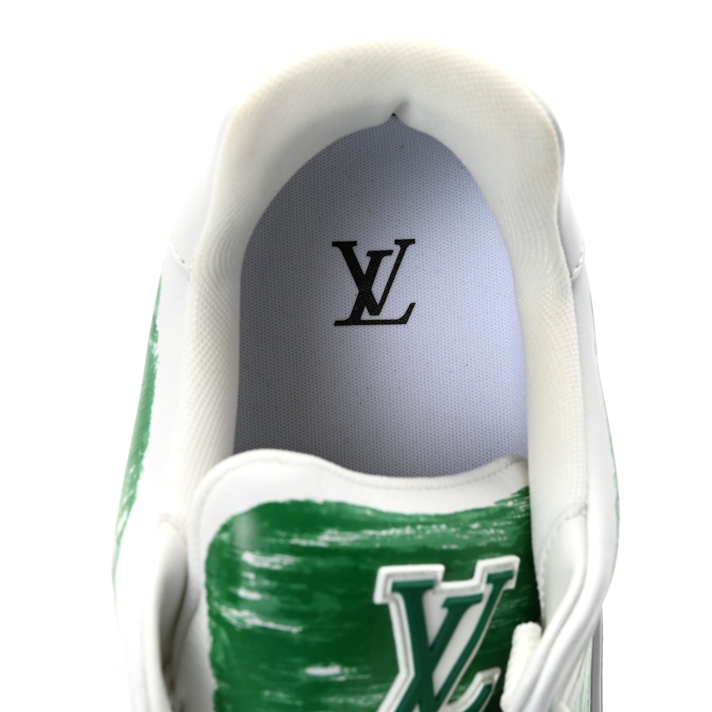Calfskin Mens LV Trainer Sneakers 10 White Green