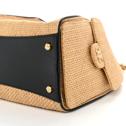 Chanel Braided Raffia Calfskin Small Chanel 25 Handbag Beige Black 9 of 10