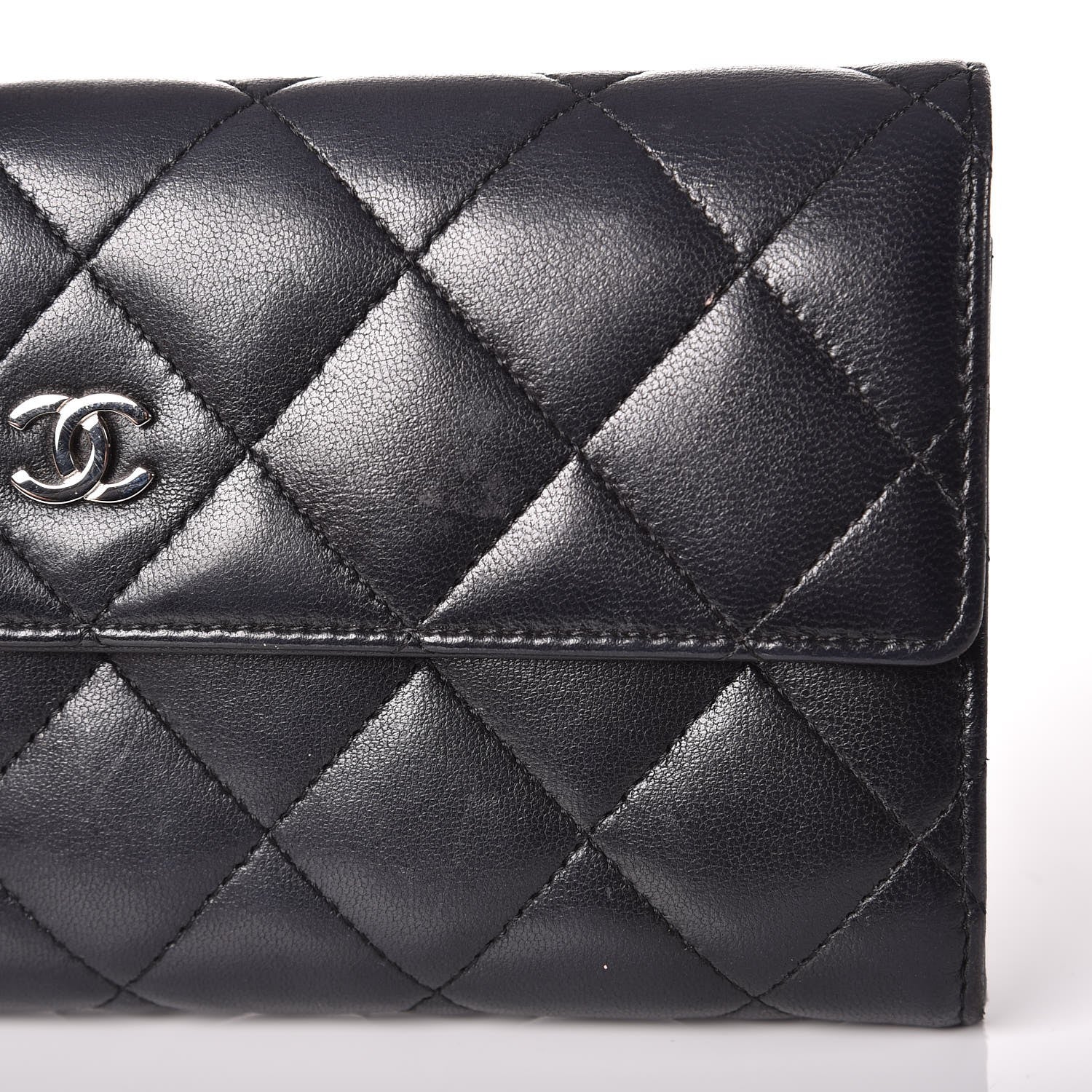 Chanel Lambskin Quilted Large Gusset Flap Wallet Black 10 of 10
