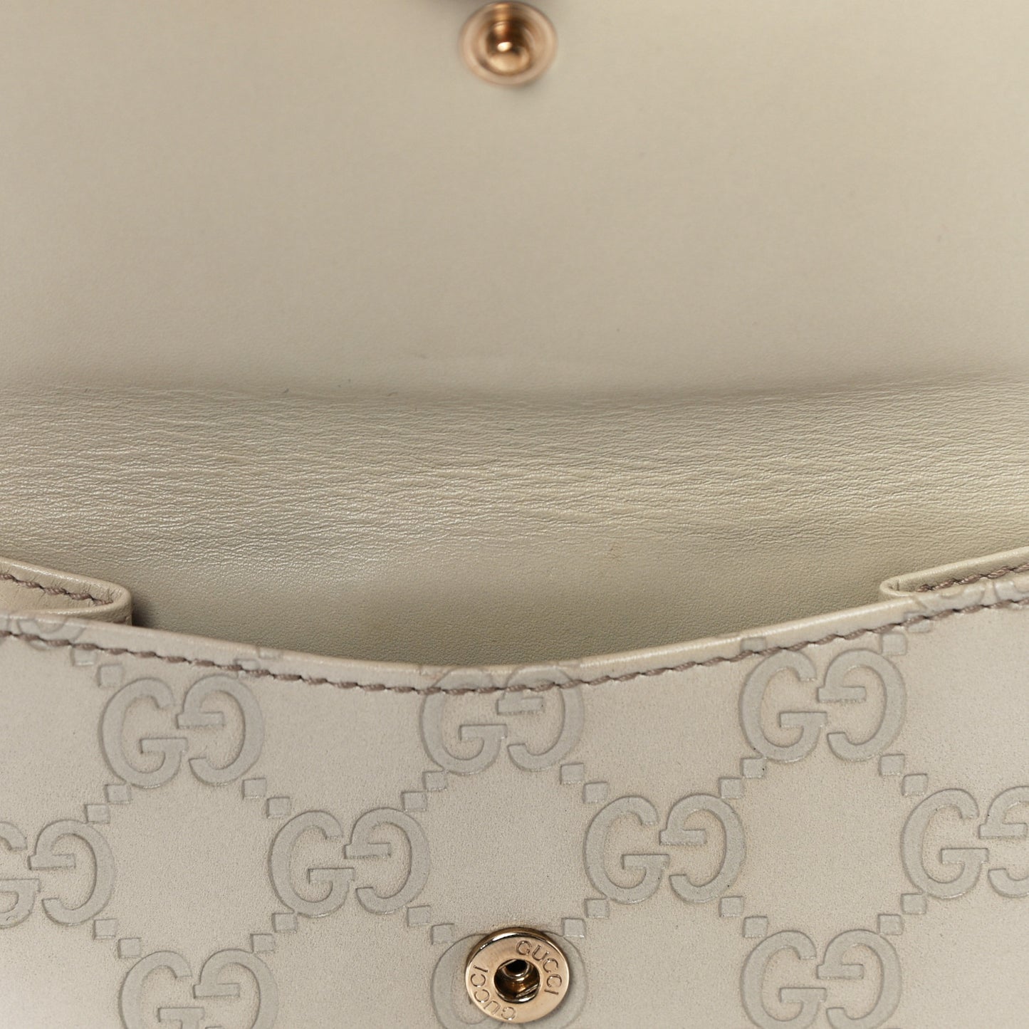 Guccissima Margaux Calfskin Metal Bar French Flap Wallet Mystic White