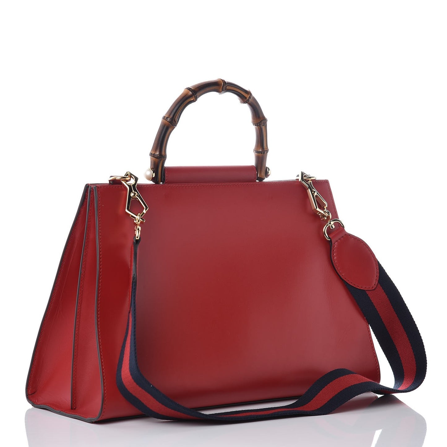 Nappa Bamboo Web Medium Nymphaea Top Handle Bag Hibiscus Red