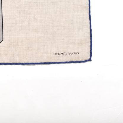 Hermes Cashmere Silk Tete a Tete Equestre Scarf 100 Naturel Orange Bleu Saphir 3 of 4