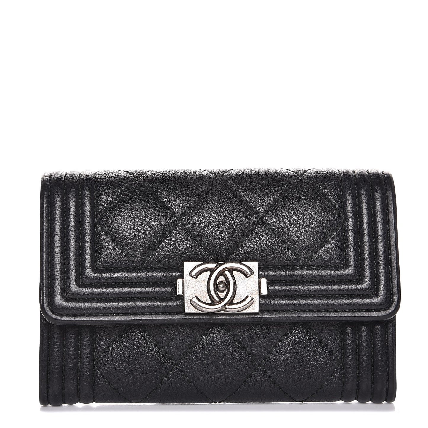 Calfskin Quilted Boy Card Holder Wallet Black