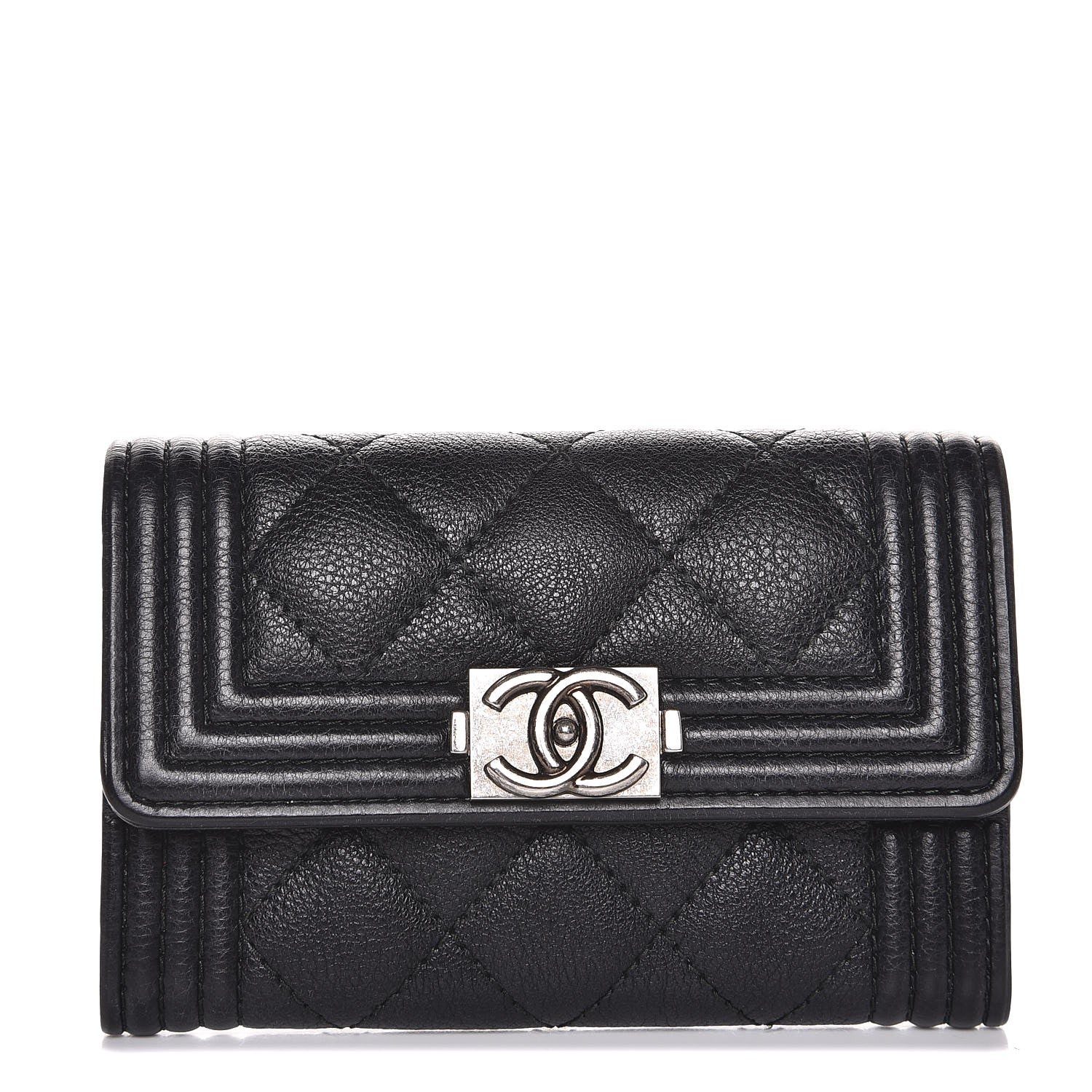 Chanel Calfskin Quilted Boy Card Holder Wallet Black 1 of 9