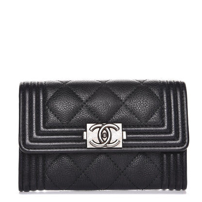 Chanel Calfskin Quilted Boy Card Holder Wallet Black 1 of 9