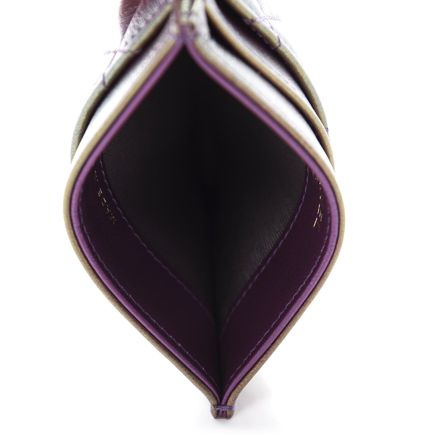 Iridescent Lambskin Quilted Card Holder Purple