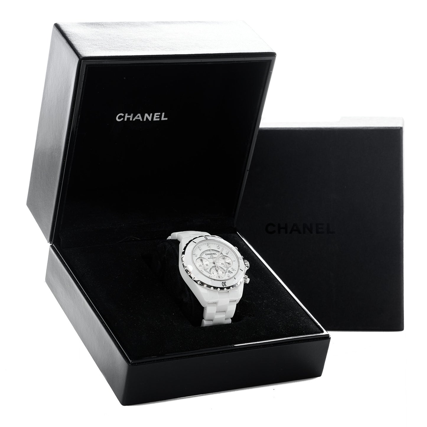 Stainless Steel Ceramic Diamond 41mm J12 Chronograph Automatic Watch White