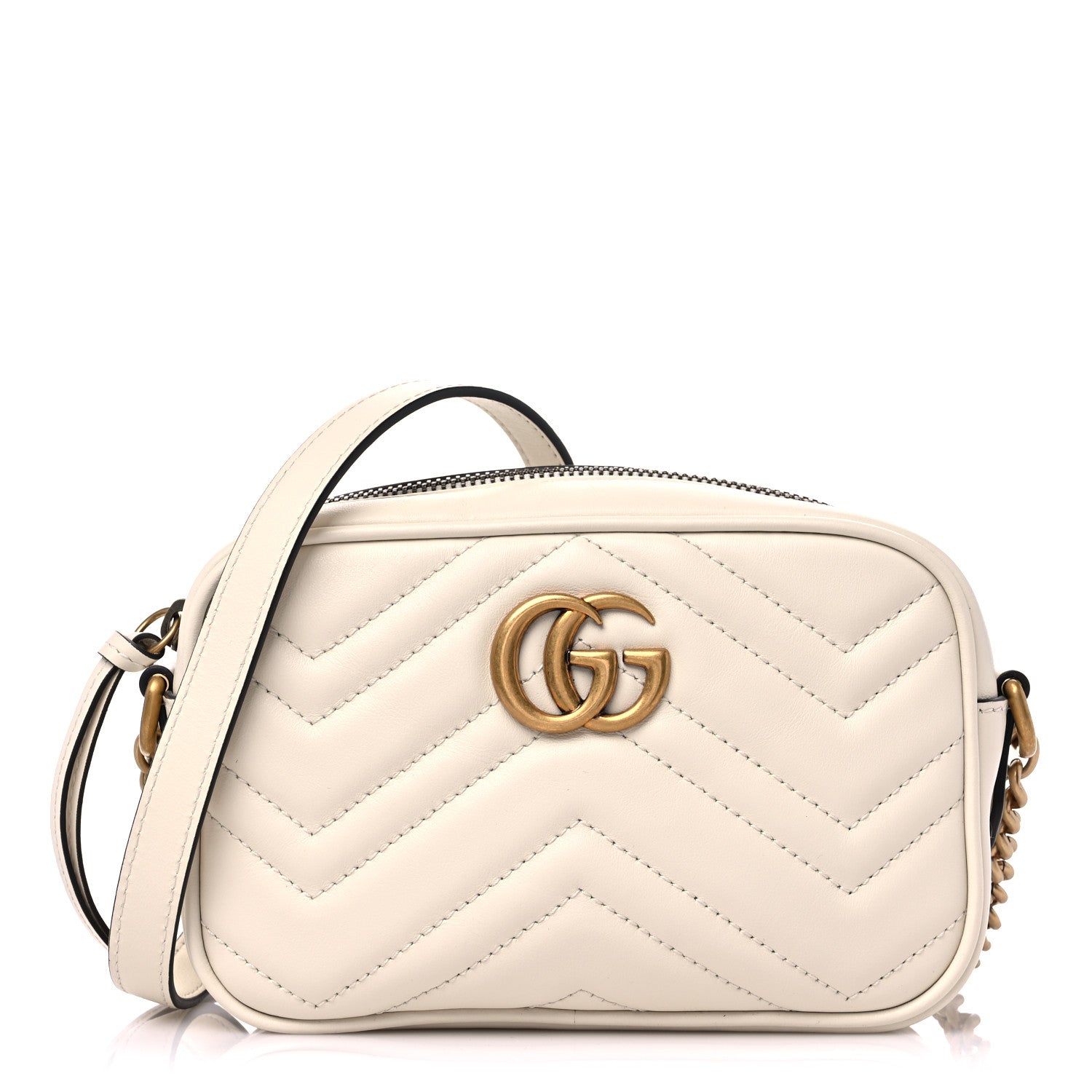Gucci Calfskin Matelasse Mini GG Marmont Chain Shoulder Bag White 1 of 11