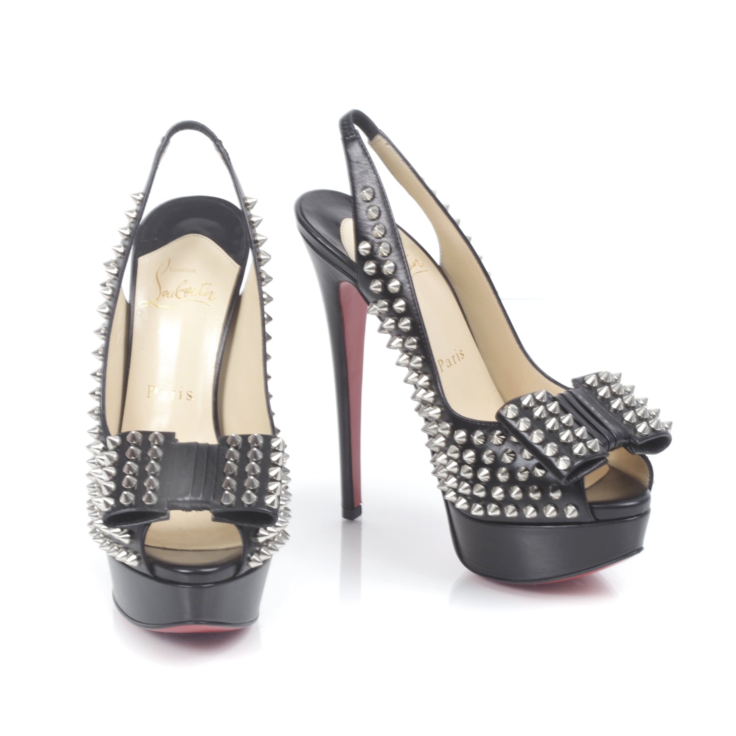 Christian Louboutin Clou Noeud 150 Studded Slingback Pumps 37 Black 1 of 7