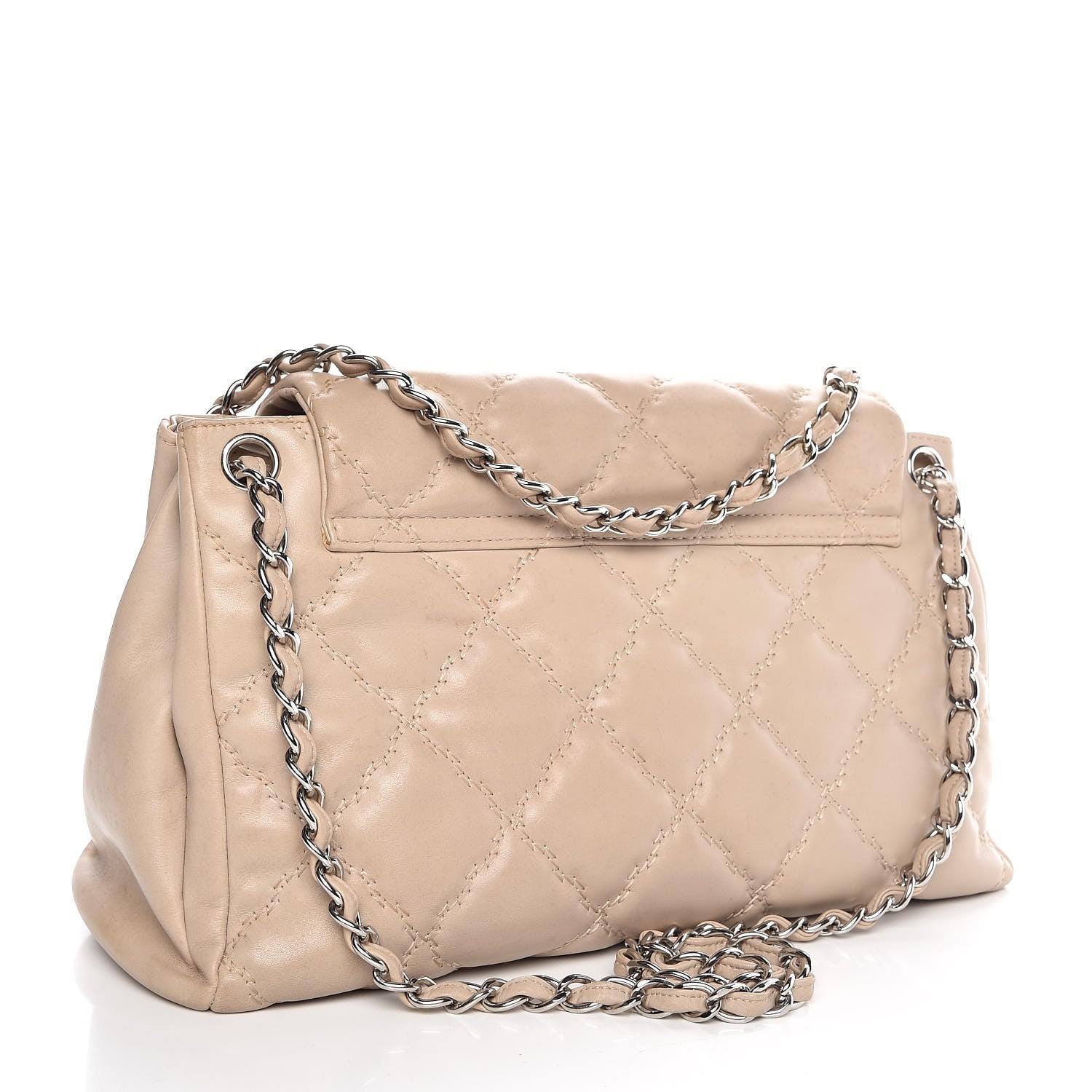 Chanel Calfskin Double Stitch Large Hamptons Flap Bag Beige 4 of 19