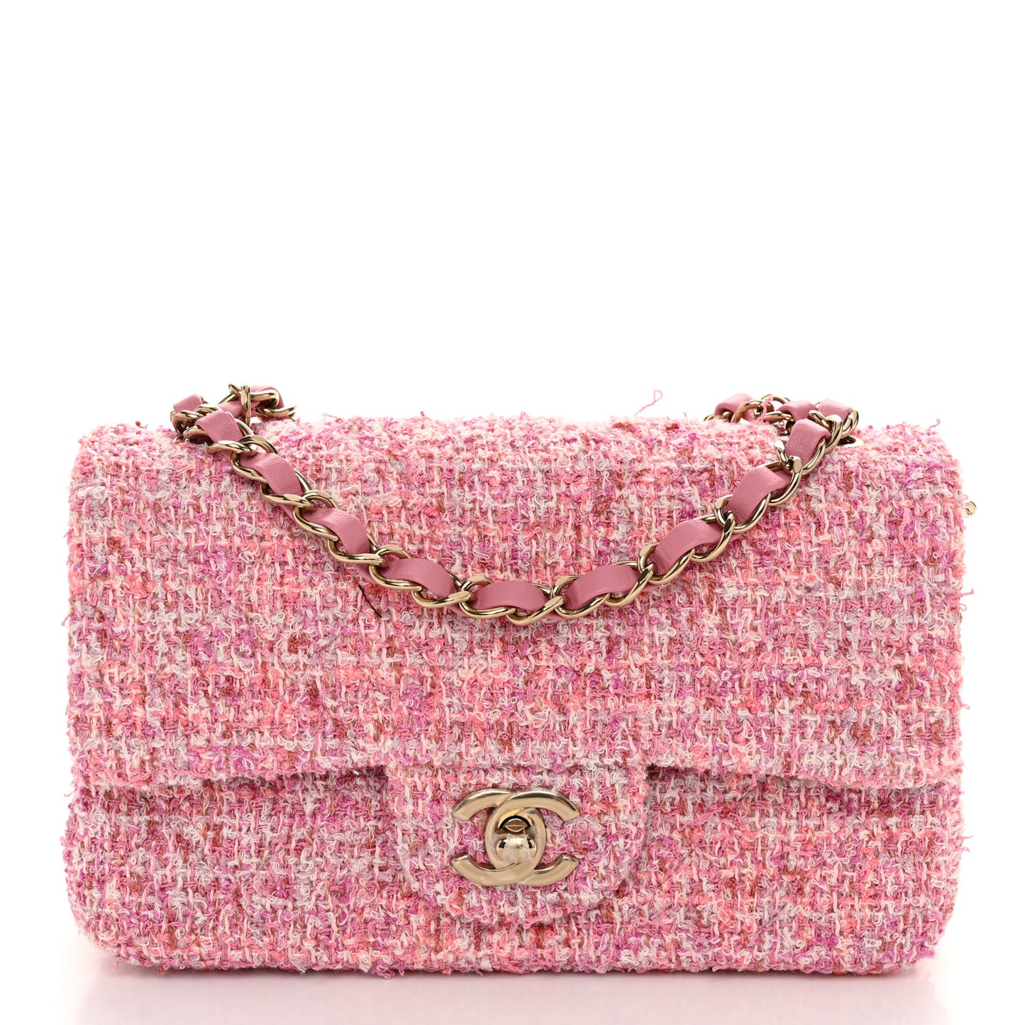 Tweed Quilted Mini Rectangular Flap Pink